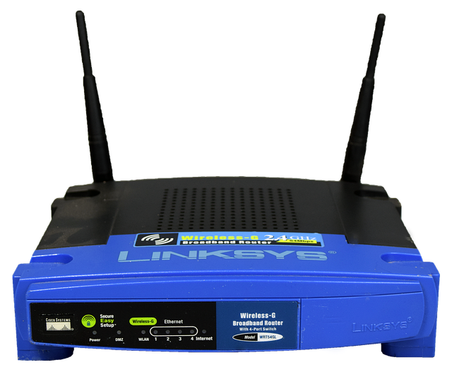 A home Wi-Fi router with external antennas